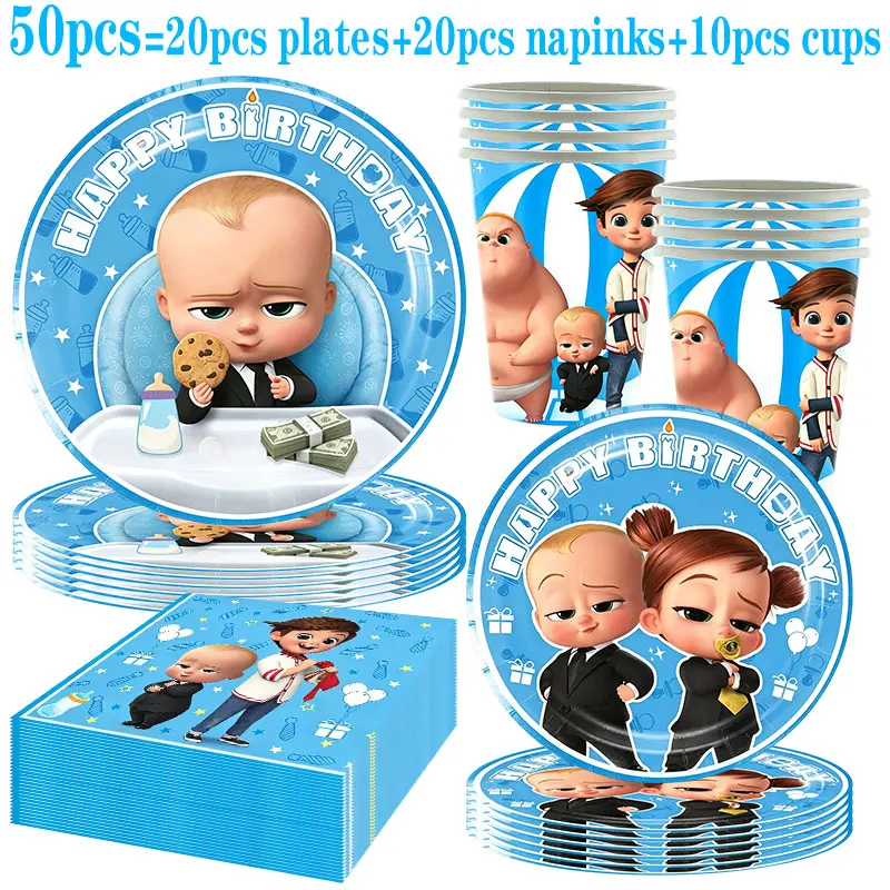 Blaues Little Executive Baby B-BOSSED Duschparty-Dekorationsset mit Einwegteller, Bechern, Servietten, Banner und Ballons für Geburtstagsfeiern – Detail 11