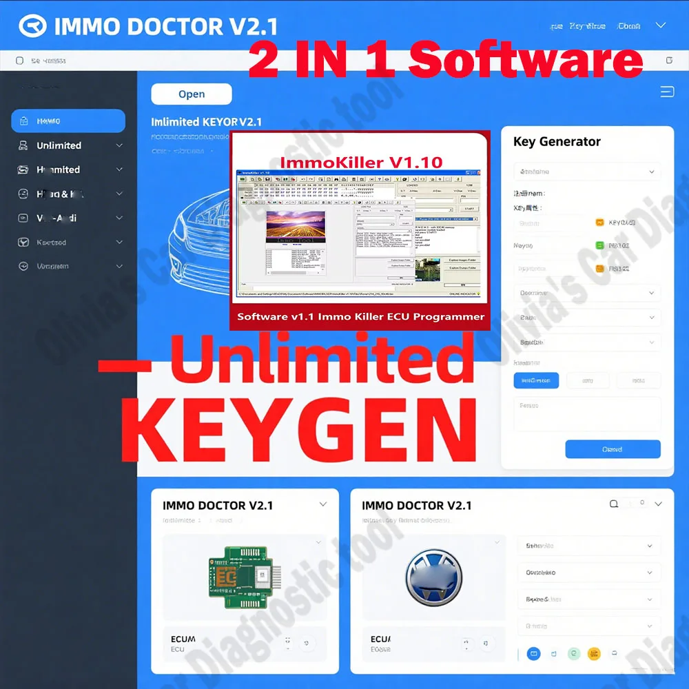 

IMMO DOCTOR V2.1 OBD2 Scanner With Unlimited KEYGEN MULTI BRAND for ECU Chip Tuning + ImmoKiller V1.10 Car accessories Software