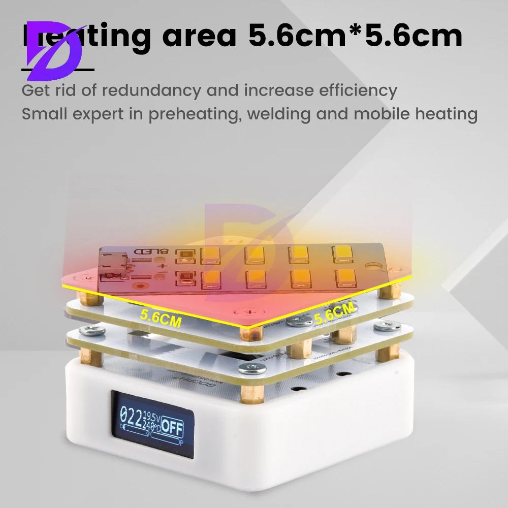 Mini estação de pré-aquecimento de solda de placa quente 65W Pré-aquecedor Multi modos inteligentes Display OLED embutido