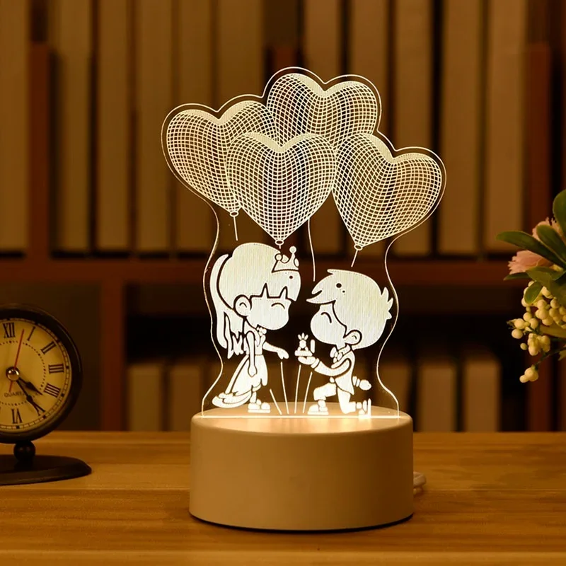 Lampe LED 3D en Acrylique Love Romantique, Veilleuse pour Enfants, Lampe de Table, Décor de ixd'Anniversaire, oral et de la Journée de Léon