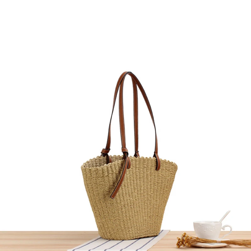 Fashion Straw Shoulder Bag Women\'s Designer Large Woven Handbag Woman Summer Beach Vacation Tote Bag Bali Big Basket Purse 2023