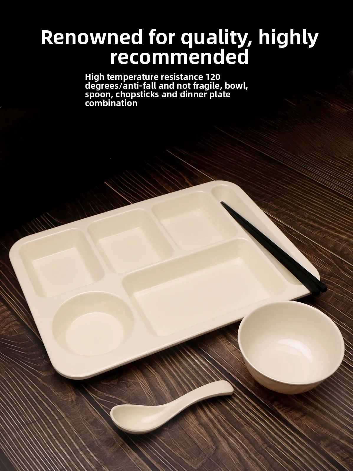 Thiened Melne Plastic Diware Six ids Fast Food Plate Commercial School Ceteria Utensils Plastic Bowl Plate Spoon E...