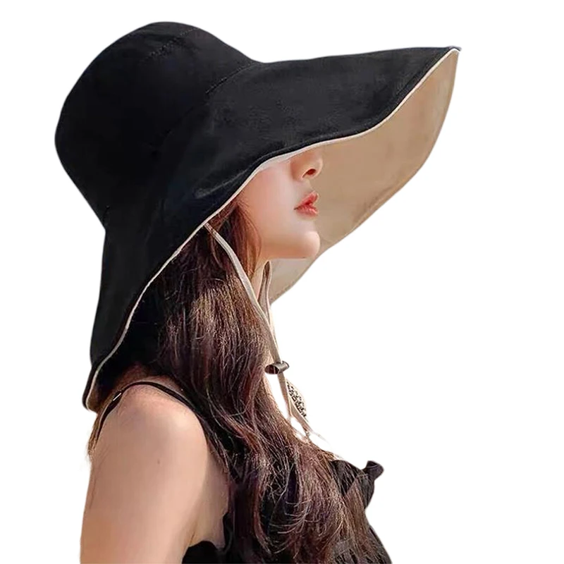 Women Summer Sun Hat Wide Brim Reversible Bucket Hat Outdoor Fisherman Hat for Travel Beach Hiking