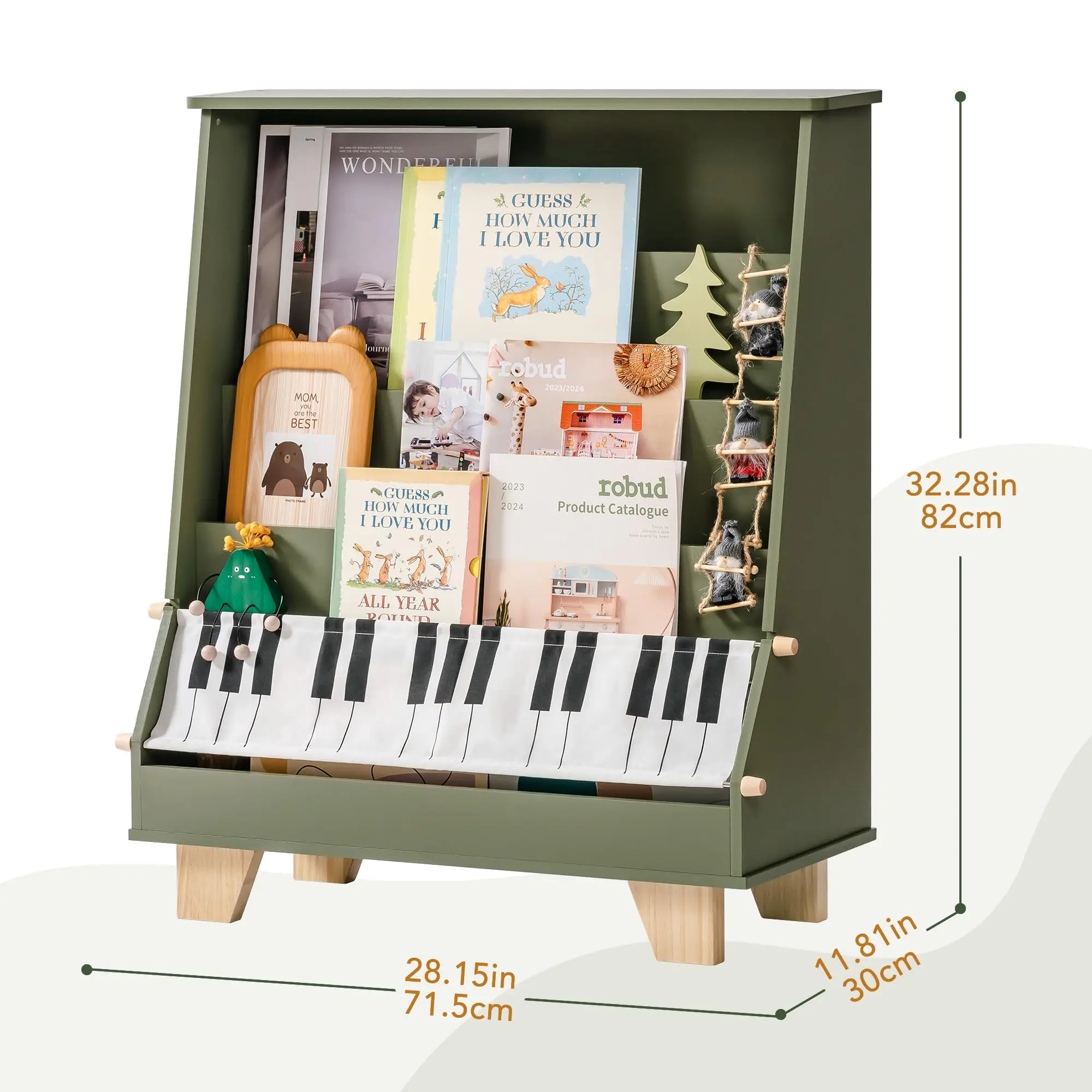 ROBOTIME Scaffale per bambini a 4 livelli Scaffale per bambini per aule Salle giochi Libreria per bambini in legno Stoccaggio anteriore e posteriore per bambini