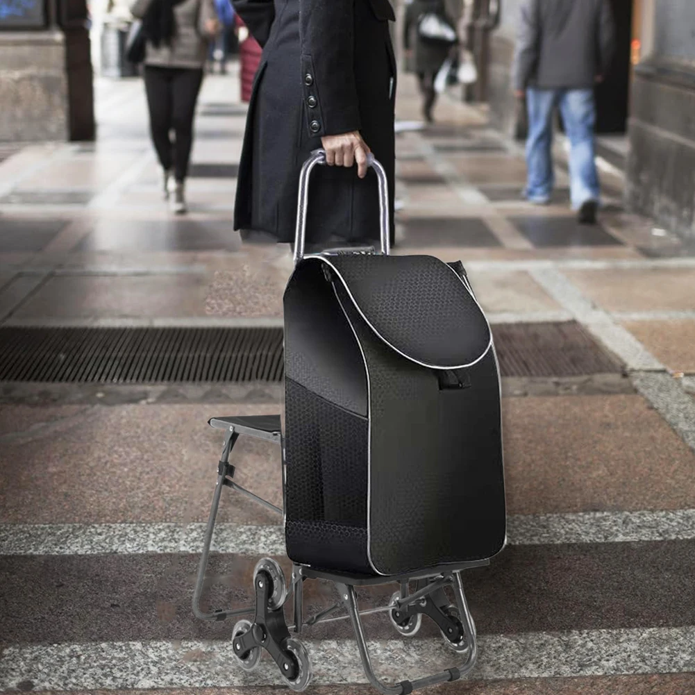 

Тележка для подъема по лестнице с водонепроницаемой сумкой и складным сиденьем для легкой перевозки продуктов