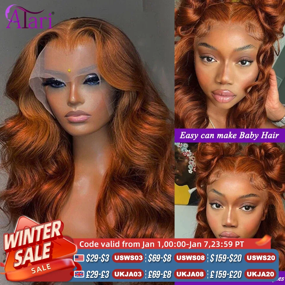 Dark Ginger 13X6 Transparent Lace Frontal Wig For Woman Ginger Brown Body Wave Lace Front Wig Preplucked Brazilian Remy Hair Wig