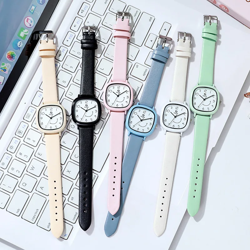 New Leather Band Children Quartz Watch for Kids Minimalist Pointer Women Wristwatch Ladies Student Clock Birthday Gift