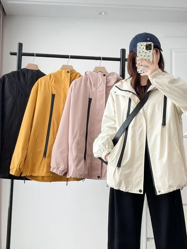 

Large Size Women's Hooded Jacket Baseball Style Casual Loose Fit Belly Covering Zipper Coat Autumn Fashion New Arrival