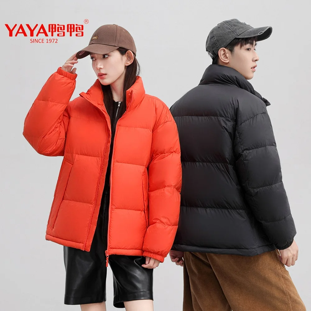 YAYA 2024 Winter Men's Stand Collar Puffy Coat Couples Style 90% White Duck Down Jacket Windbreak Business Casual Warm Outwear