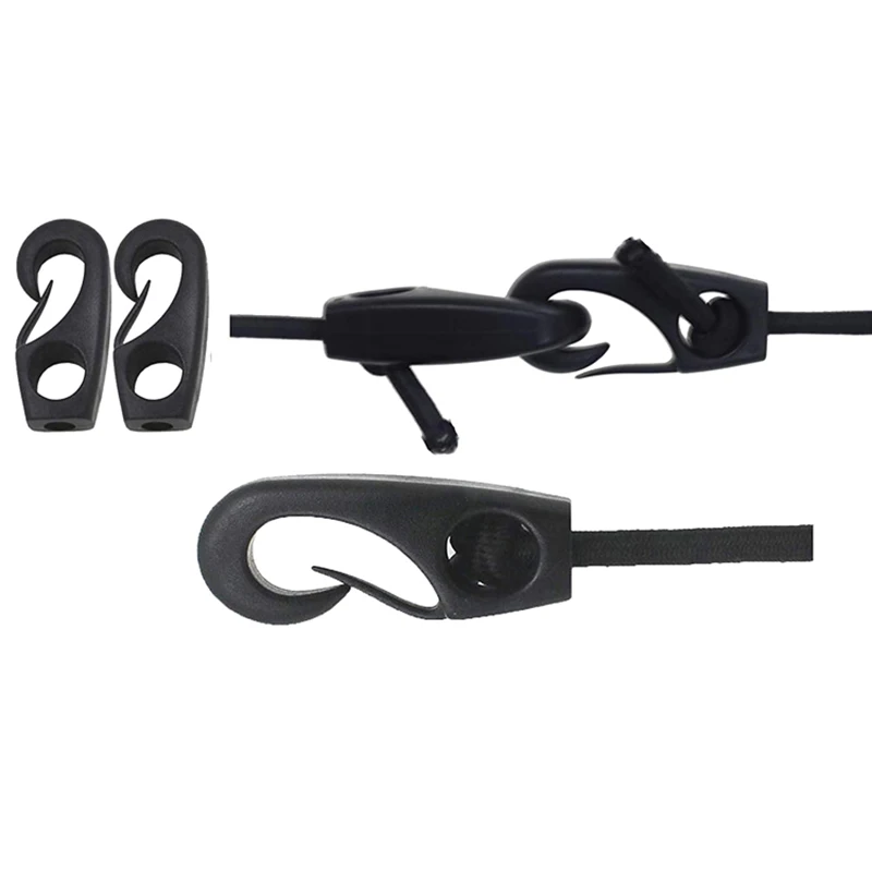 Preto plástico reutilizável Bungee Hook, Barcos Shock Cord Hook para canoa de caiaque, Bungee Rope, Remo Boat Tie, 10pcs