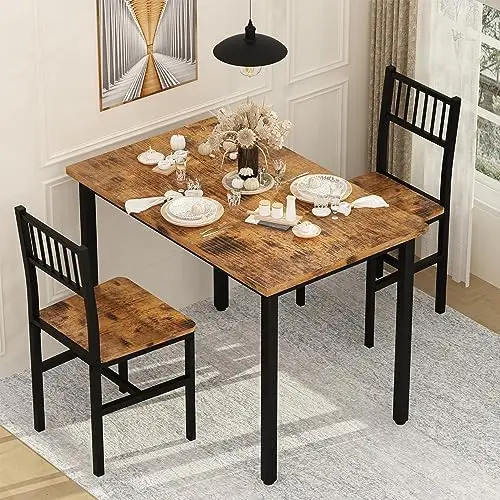 3 Piece Dining Table Set for 2, Small Kitchen Table Set for 2 with Chairs,Wood Breakfast Nook Table and Chairs Set of