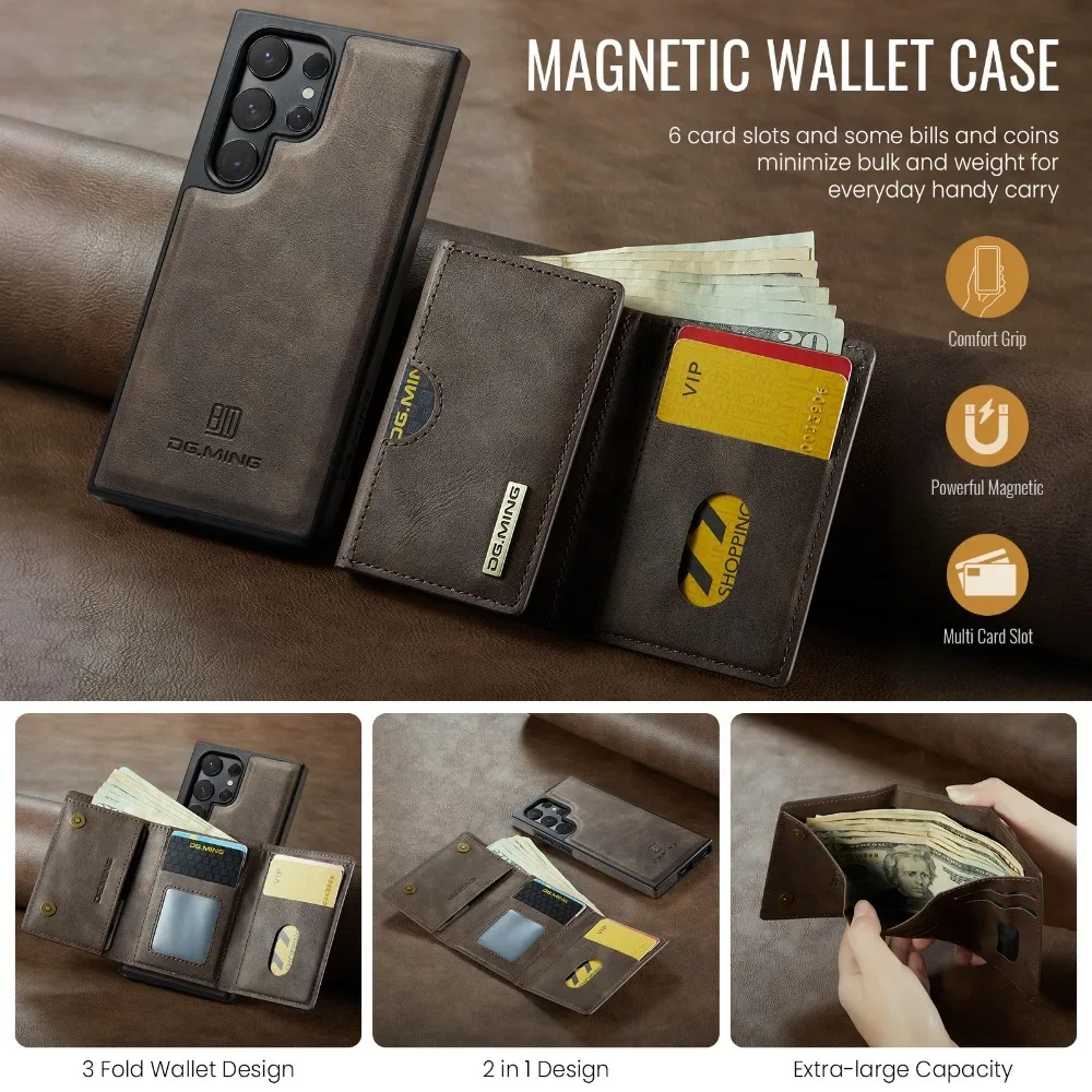 Detachable Magnetic Wallet Case For Samsung Galaxy S26 Ultra S25 Edge S24 S23 S22 Plus S21 For Magsafe RFID Blocking Card Cover