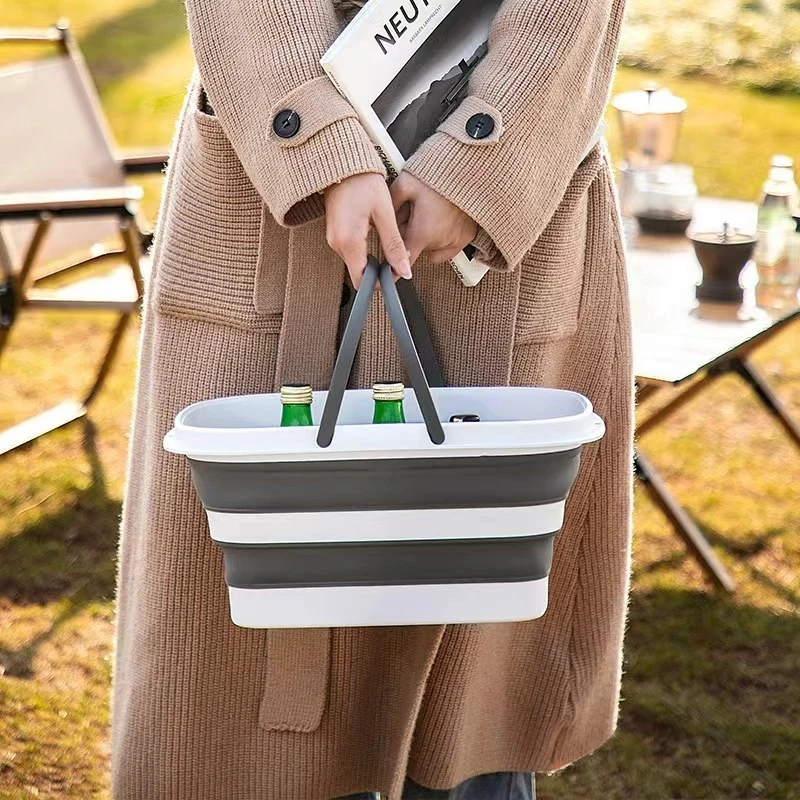 New Exquisite Portable Large-Capacity Picnic Basket Portable Basket Outdoor Spring Outings Picnics Excursions Foldable Basket