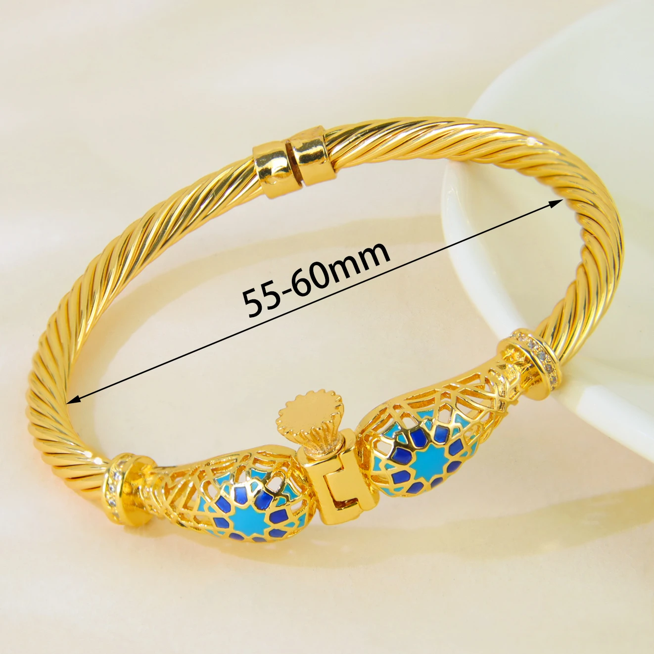 Dubai Vintage Gold Armband 21k vergoldet Mode Emaille Manschette Armreifen äthiopische Frauen Event Party Schmuck Geschenke – Detail 9