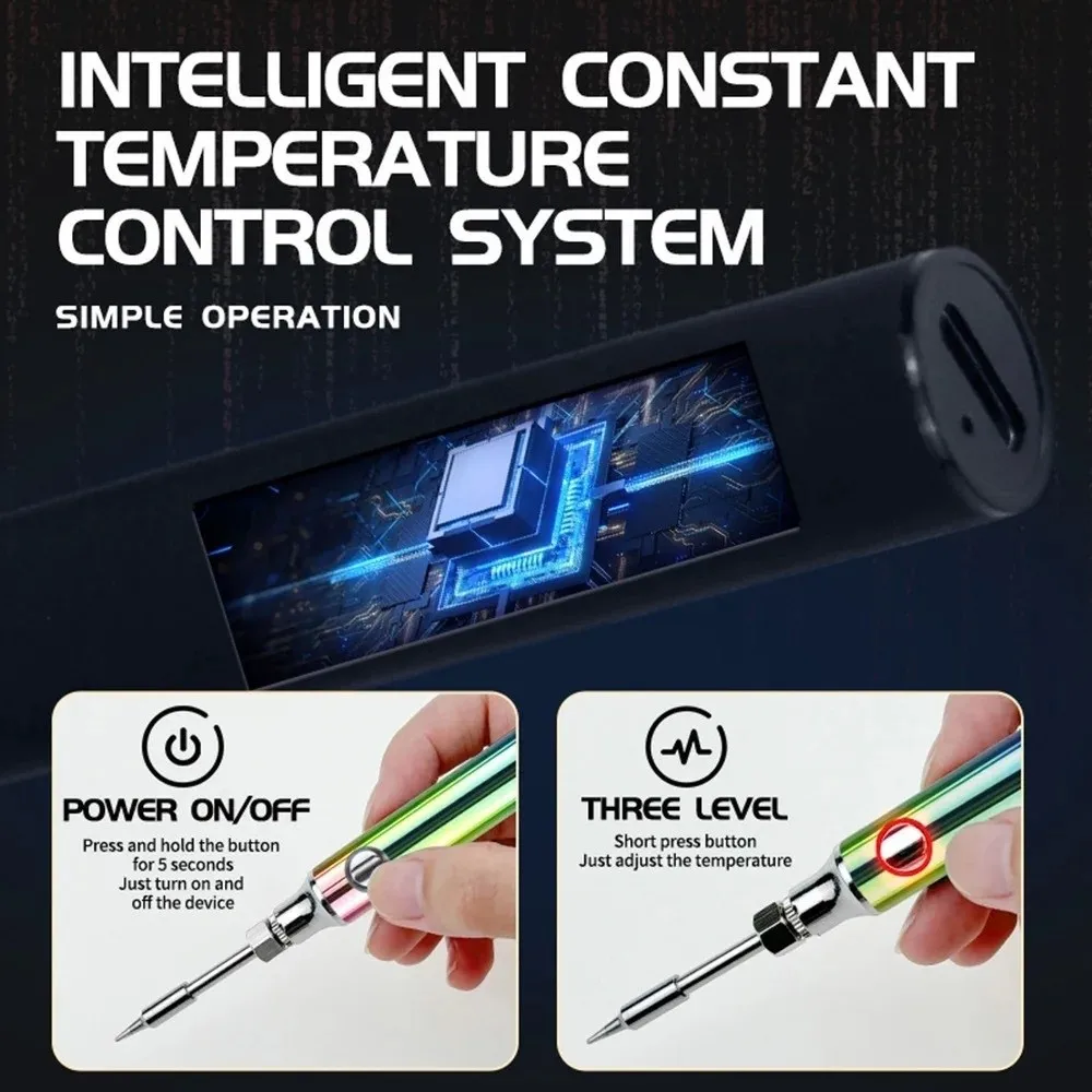 

Adjustable Temperature Electric Soldering Iron 1100mAh Battery 510 Thread Heat Tips Welding Tool Kit Pen 3 Gear Rechargeable
