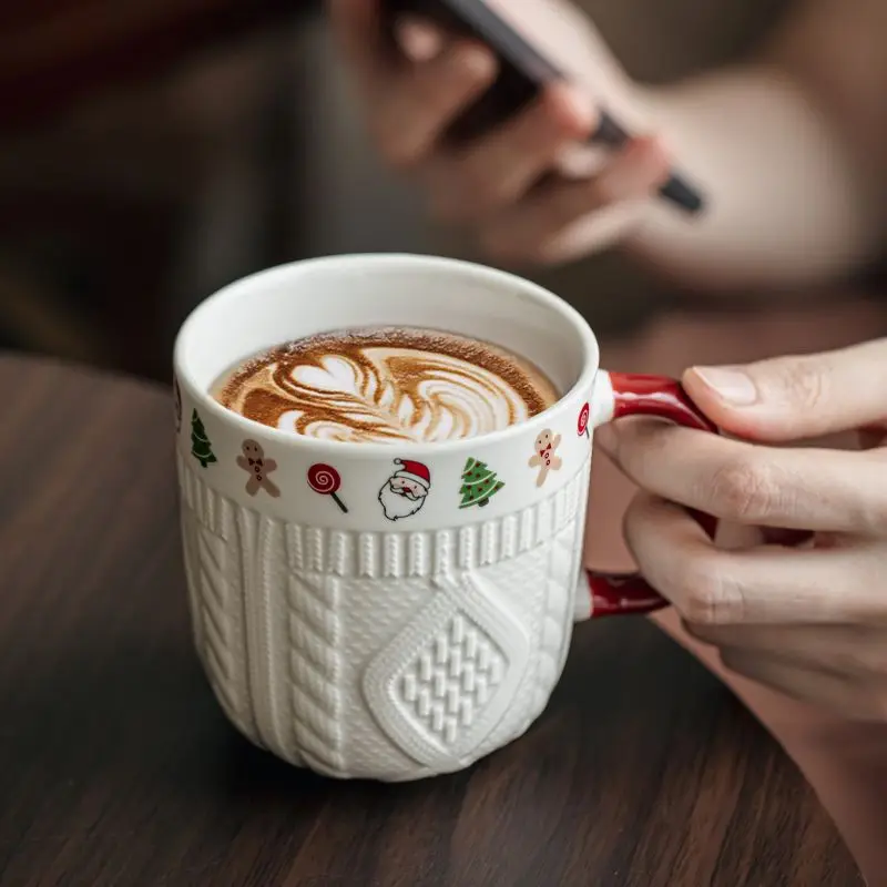 350ML Creative Embossed Relief Sweater Ceramic Coffee Cup Birthday Gift Couple Drinking Cup Cartoon Cute Water Cup Perfect Gift