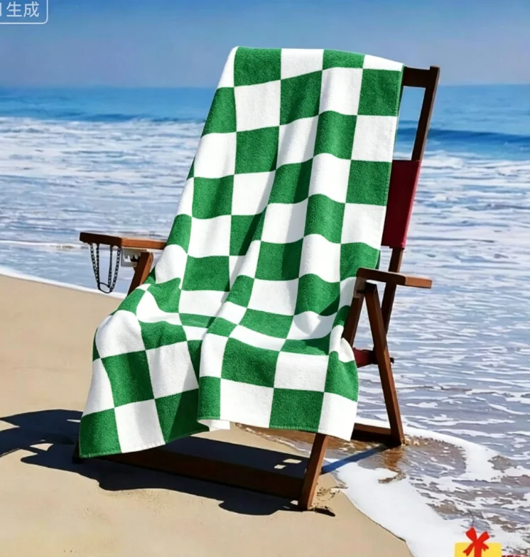 Checkered Pattern Swimming Pool Vacation Beach Towel, Ultra-fine Fiber Sand Free Quick Drying Beach Towel, Summer for Men Women