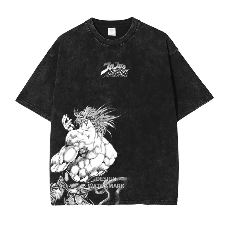 Anime Jojo Steel Ball Run T-shirt Joutarou Dio Gyro Zeppeli Vintage Washed T Shirts Y2K Manga Oversized Short Sleeve Tops Tees view 4