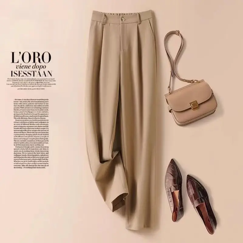 Top grade Fashion High Waist Pants Women Spring Casual Loose Straight Black Trouser Female Nine Points Suit Pant Office Pant