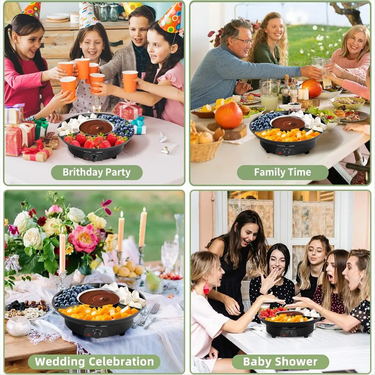 X10A Electric Fondue Set, with Fork, Chocolate Melting Pot, Chocolate Melting Candy Melting Fondue Pot US Plug White