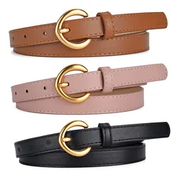Maikun Women's Round Alloy Pin Buckle thin Belt Casual All-Match PU Belt