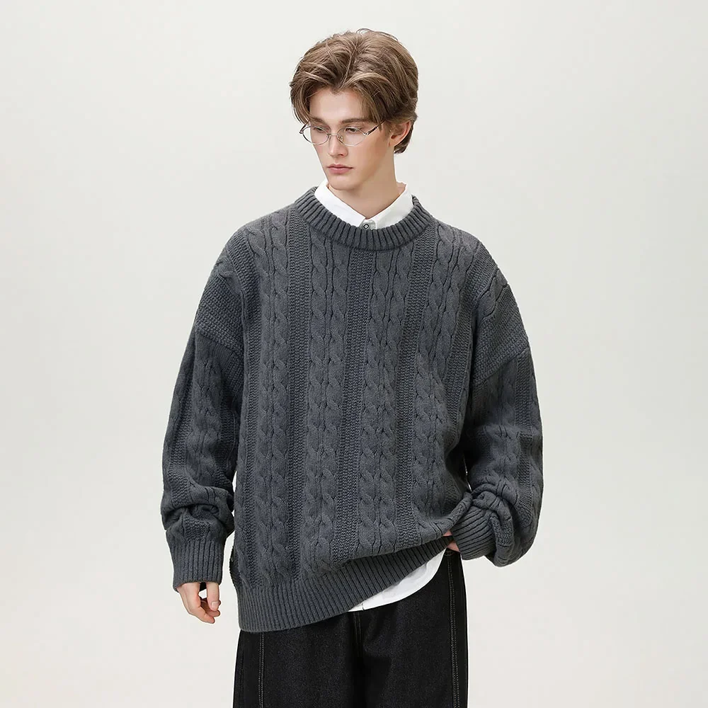 

TFETTERS Men's Thickened Cable Knit Sweater 2025 Autumn Winter Warm O-Neck Pullover Basic Versatile Casual Knitwear for Men