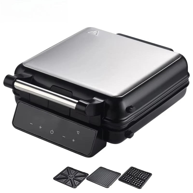 

4 Slicing Temperature Control Electric BBQ Grill Waffle Maker Digital Removable Sandwich Maker 3 in 1
