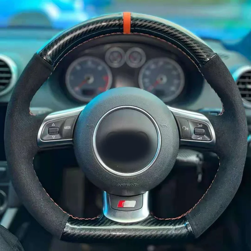 Black leather Suede Car Steering Wheel Cover For Audi TT TTS (8J) 2006-2013 2014 A3 S3 (8P) Sportback 2008 2009 2010 2011 2012