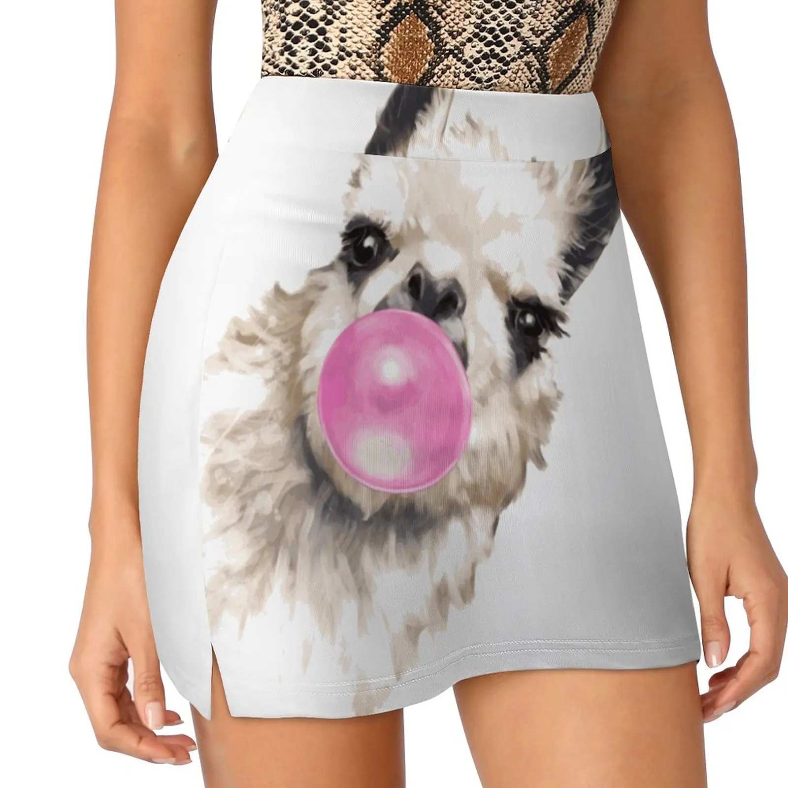 

Sneaky Llama With Bubble Gum Women's skirt Mini Skirts A Line Skirt With Hide Pocket Llama Animal Animals Pet Farm Blowing