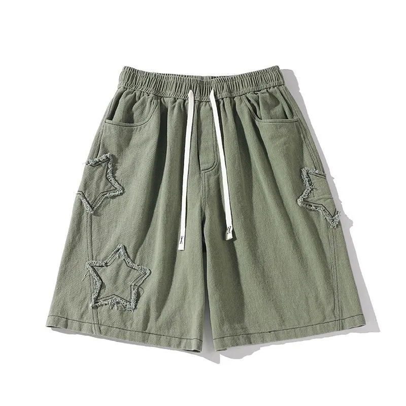 shorts men gym 2024 Loose Star Patchwork Short Men Vintage Summer Basic Simple Hot Sale Leisure Ulzzang Streetwear Chic Shorts