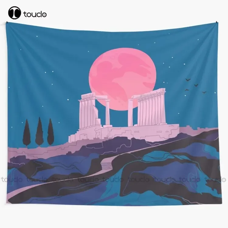 Temple Of Poseidon At Sounion Ancient History Archaeology Art History Vaporwave Tapestry Printed Tapestry Hanging Wall