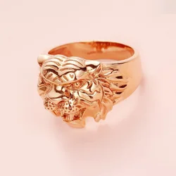 585 Purple Gold Plated 14K Rose Gold stereoscopic Tiger Head mens rings Masculine Aggressive Designer's Original Jewelry