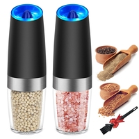 2PCS Salt & Pepper Grinder Electric Gravity Grinder Refillable Automatic Mill Set With Adjustable Coarseness LED Light