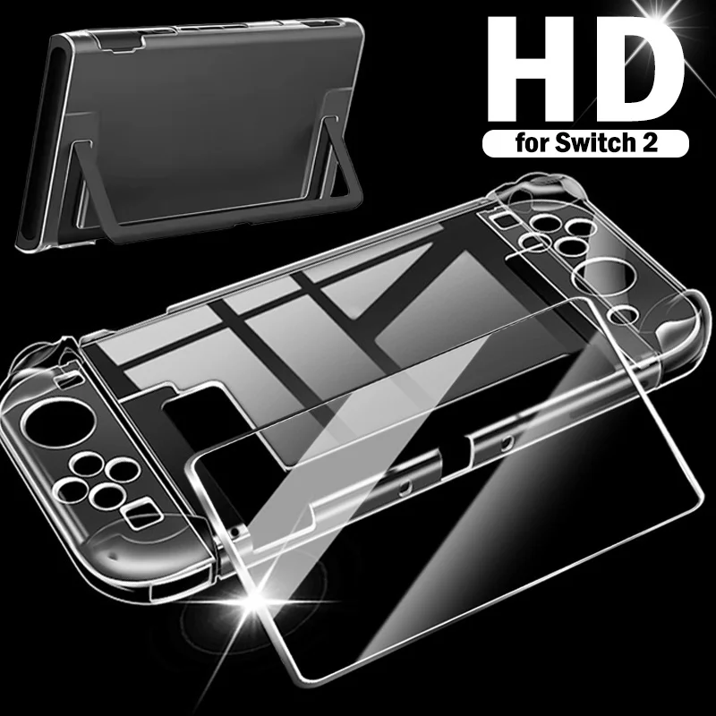 Прозрачный защитный чехол для Nintendo Switch 2 (2025) Прозрачный тонкий корпус с защитным стеклом для экрана для Switch 2, аксессуары