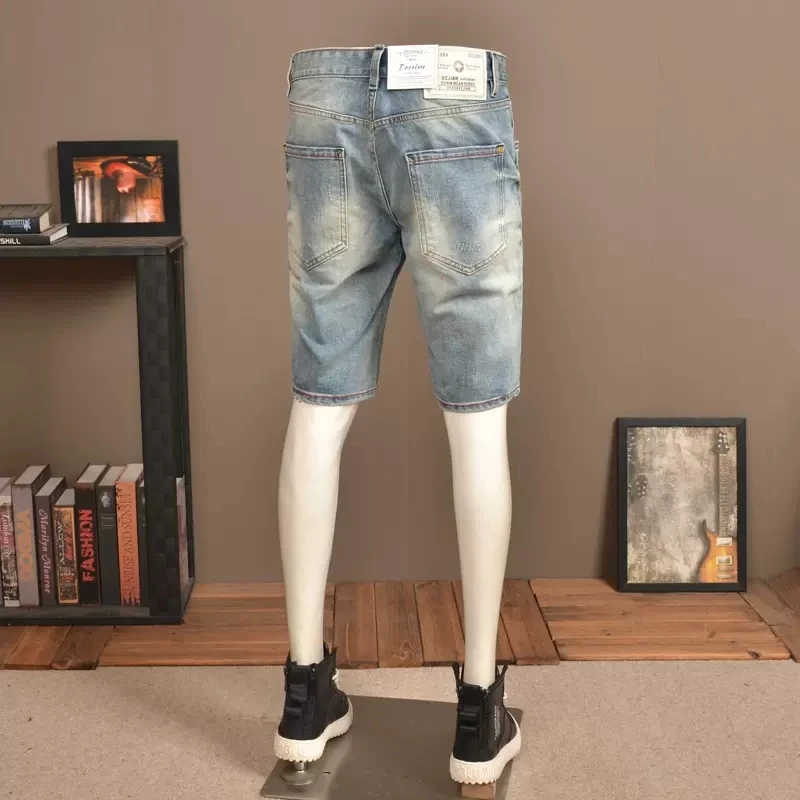 الصيف مصمم أزياء الرجال الجينز الرجعية الأزرق تمتد ممزق الدينيم السراويل الرجال Y2K الهيب هوب التطريز خمر السراويل Hombre