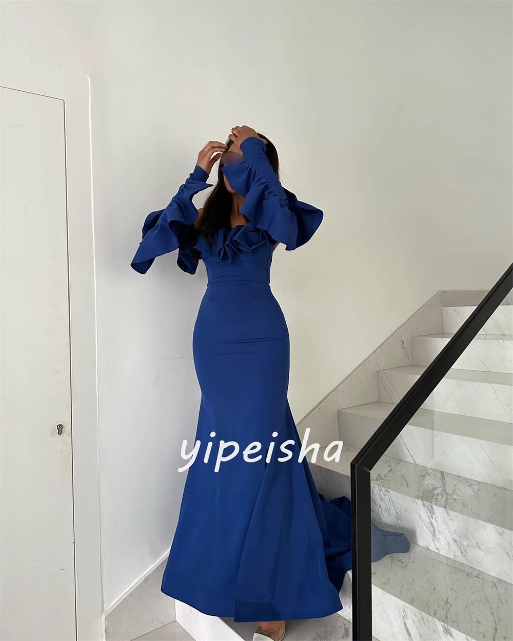 Jersey Ruched Wedding Party A-line Off-the-shoulder Bespoke Occasion Gown Long Dresses