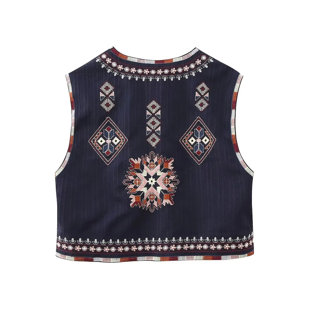 TEELYNN Ethnic Floral Embroidery Boho Vest for Women Coats Casual O-neck Loose WaistCoat Tops Summer Vintage Lady Vest Jackets