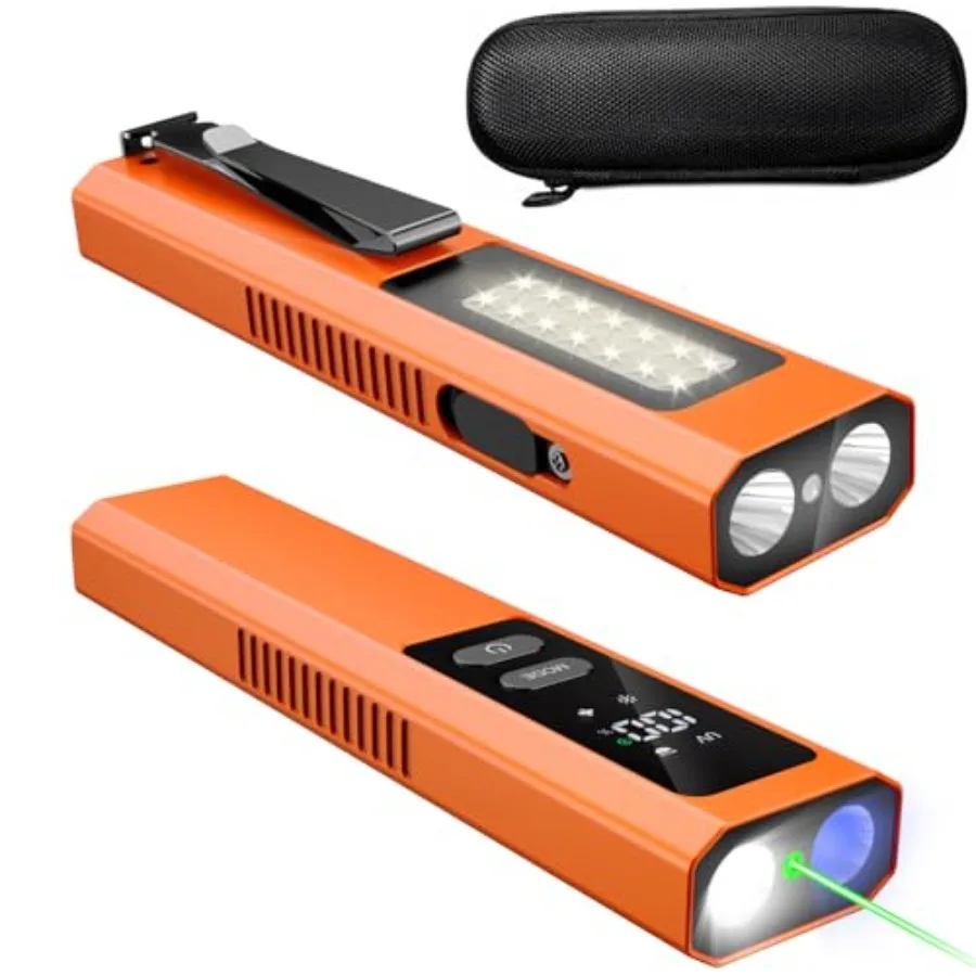 

EDC Flashlight 4 in 1 Pocket Magnetic Slim Flat Flashlight High Lumens Work Light with Green Beam and UV Light and Warning Ligh