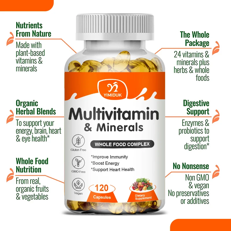 Multivitamin Capsules with Vitamins & Minerals for Energy Brain Heart Skin Eye Health Immune Support for Women & Men