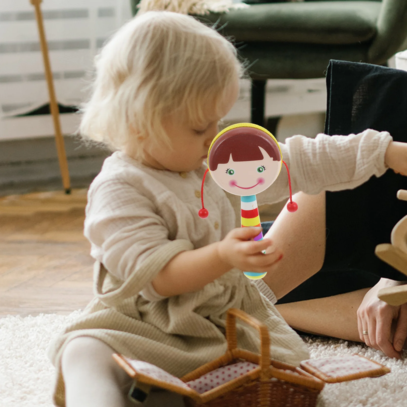 Sonajero de madera para bebé, sonajero de madera portátil con dibujos animados, Musical, desarrollo sensorial infantil, 2 uds.