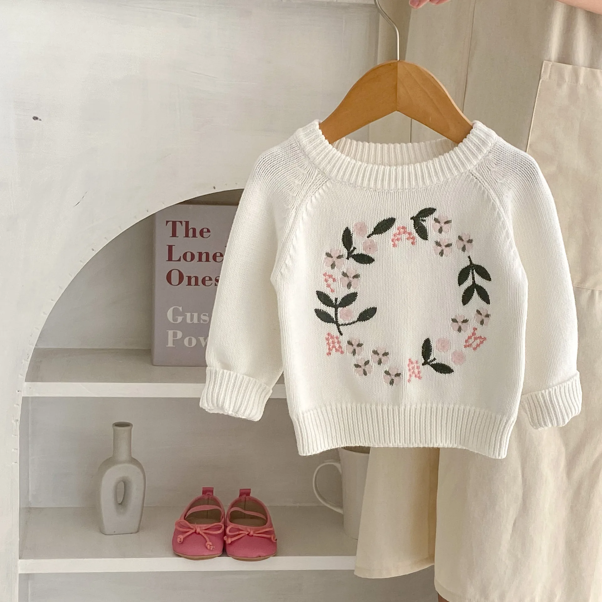 0-3T Newborn Kid Baby Girl Floral Sweater Winter Clothes Knit Flower Embroidery Pullover Top Cute Sweet Infant Knitwear Outfit