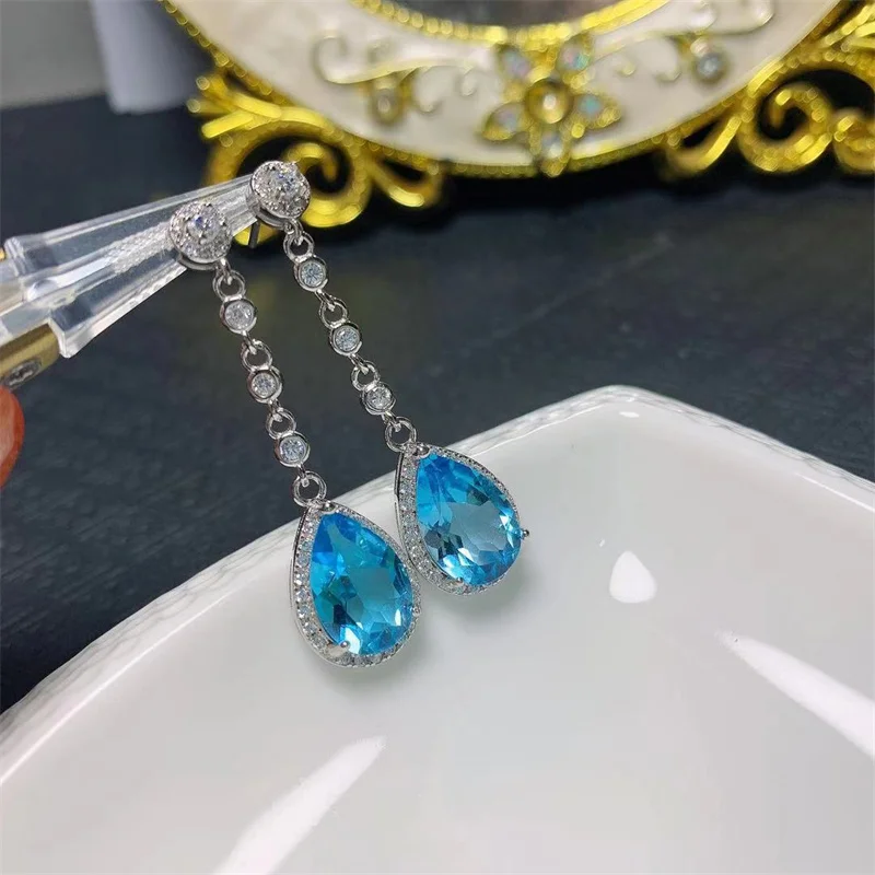 Natural Topaz Sterling Silver Drop Earrings for Girl Lady Genuine S925 Fine Jewelrys with Certificate 5