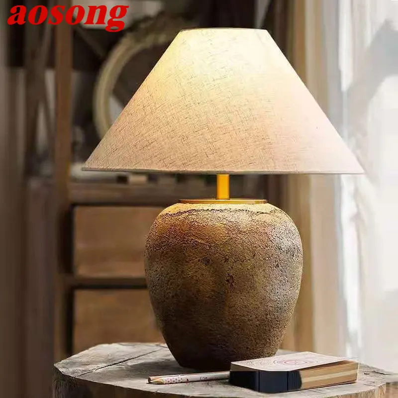 

AOSONG Chinese Table Lamps LED Creative Retro Ceramic Pot Desk Light for Home Living Room Hotel Club Ornament Decor