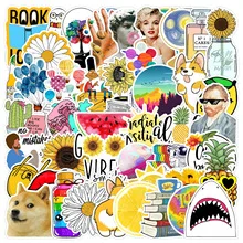 

10/53PCS Fresh Summer Doodle Cartoon Animal Landscape English Items Decorative Waterproof Stickers Kids Toy