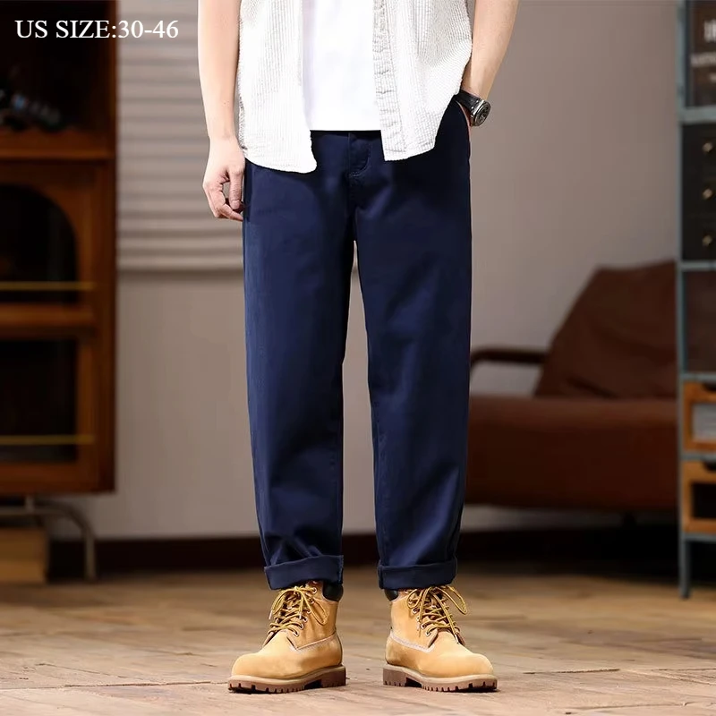 

Summer Pants Men's Ankle Length Cotton Trousers Boys Popular Elastic Black Thin Plus Size 42 44 46 Loose Straight Male Clothes