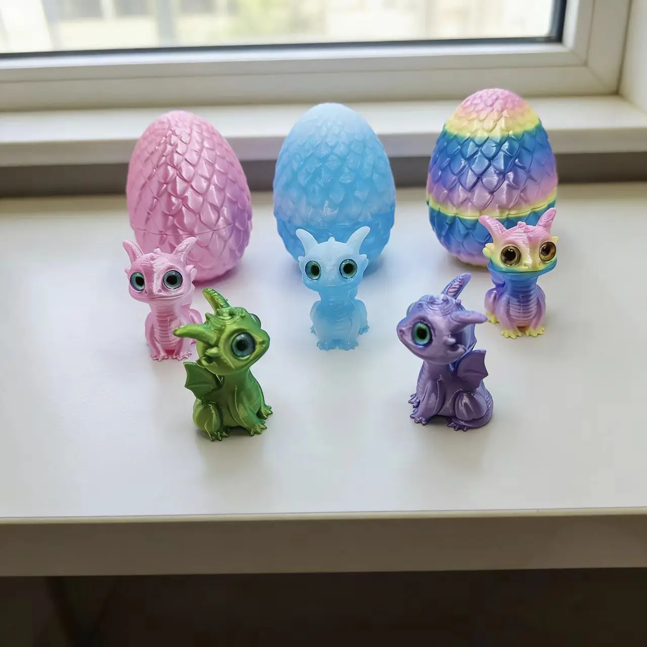 3D Printed Dragon Egg Stress-Relief Desktop Ornament Set with Movable Joints, Fun Gift