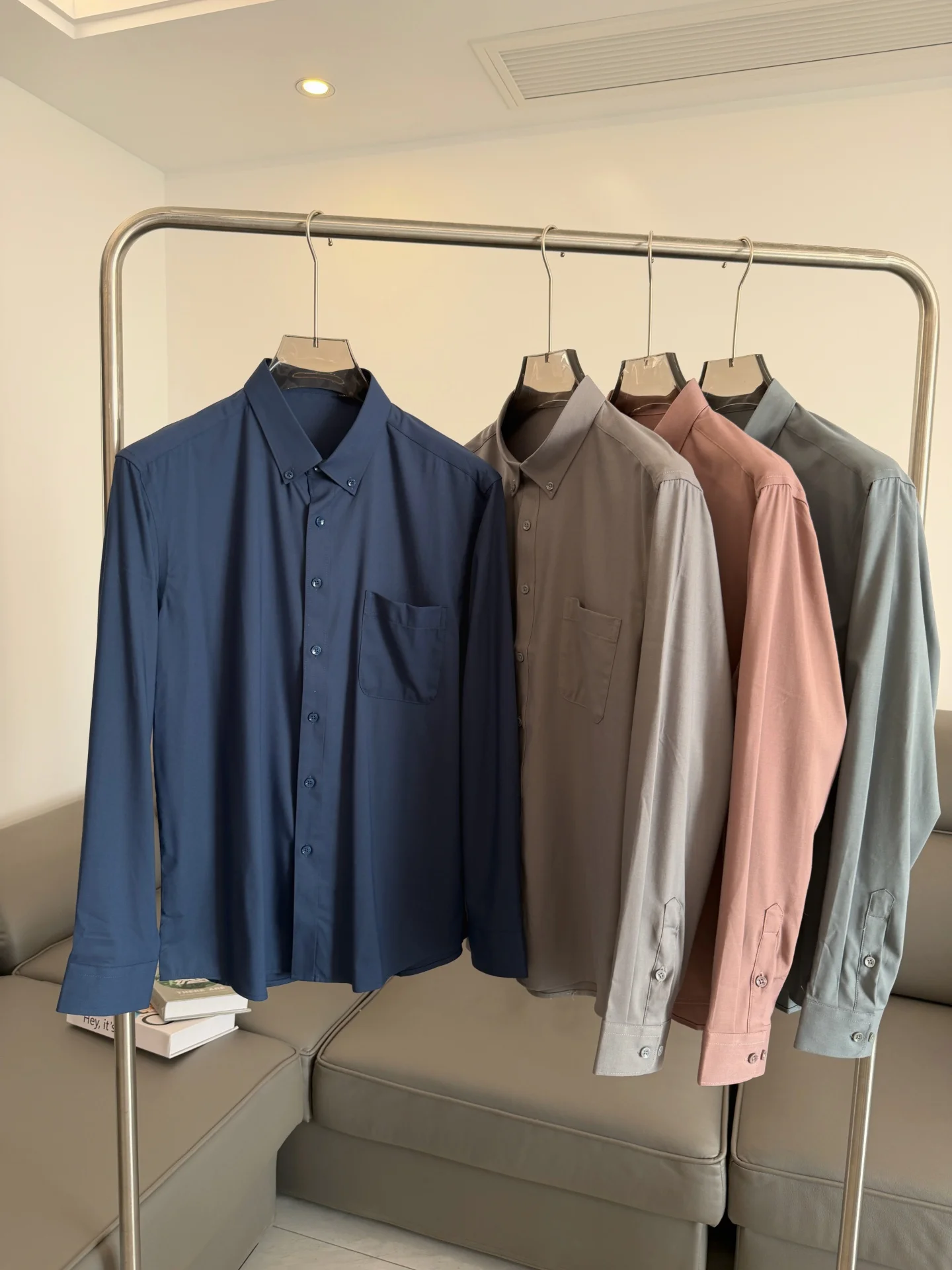 

Удобная мужская однотонная повседневная рубашка с длинным рукавом из смесовой шерсти, модная городская деловая модель, приталенный крой, на все сезоны