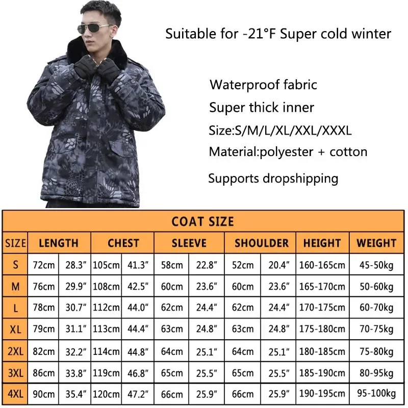 -21°F Winter Coat Thick Tactical s Army Parka Hunting Clothes Camo Men Outdoor Warm Trench Pants Military Clothing