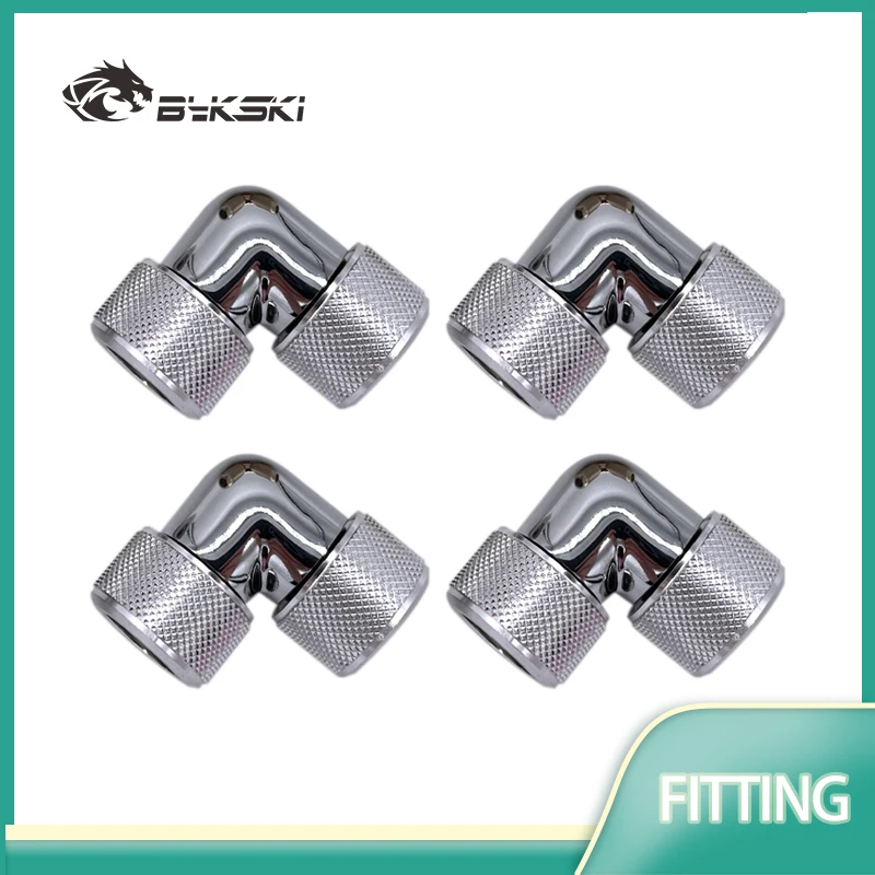 Bykski 4pcs/set Computer Water Cooling 90 Degree Fitting Use for OD12mm/OD14mm/OD16mm Tubing Hand Compression Copper Connector