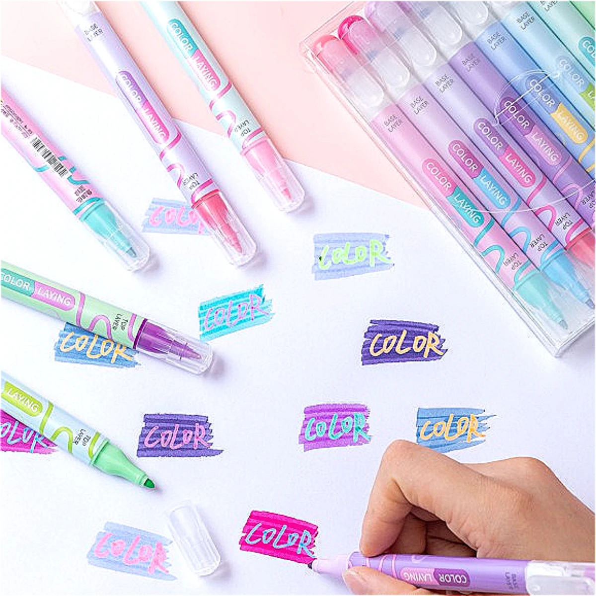 

8 шт. многослойная ручка с блестками, двусторонние создатели, цветные маркеры, красочная художественная ручка для студентов, ручка для смешивания овальной ручки